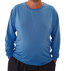 Camiseta Masculina Manga Longa-Malha 100% Poliéster Fiado-Cor Azul Celeste