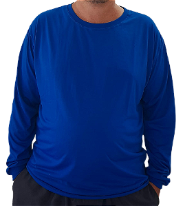 Camiseta Masculina Manga Longa-Malha 100% Poliéster Fiado-Cor Azul Royal