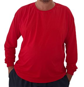Camiseta Masculina Manga Longa-Malha 100% Poliéster Fiado-Cor Vermelho
