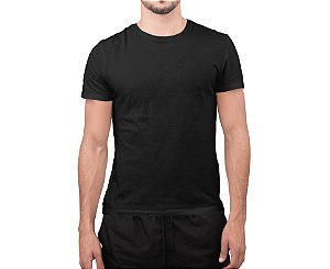 Camiseta Masculina Básica Gola Careca-Malha 100% Poliéster Fiado-Cor Preto