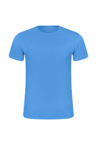 Camiseta Masculina Básica Gola Careca-Malha 100% Poliéster Fiado-Cor Azul Celeste