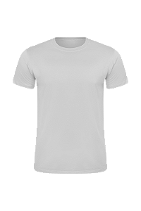 Camiseta Masculina Básica Gola Careca-Malha 100% Poliéster Fiado-Cor Cinza Prata