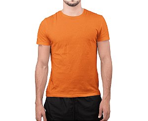 Camiseta Masculina Básica Gola Careca-Malha 100% Poliéster Fiado-Cor Laranja