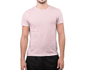 Camiseta Masculina Básica Gola Careca-Malha 100% Poliéster Fiado-Cor Rosa