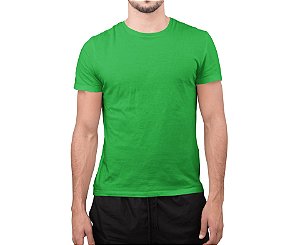 Camiseta Masculina Básica Gola Careca-Malha 100% Poliéster Fiado-Cor Verde Bandeira