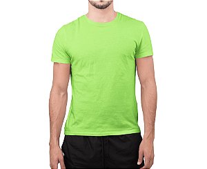 Camiseta Masculina Básica Gola Careca-Malha 100% Poliéster Fiado-Cor Verde Limão