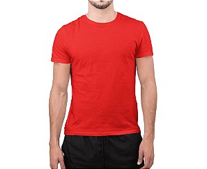 Camiseta Masculina Básica Gola Careca-Malha 100% Poliéster Fiado-Cor Vermelho