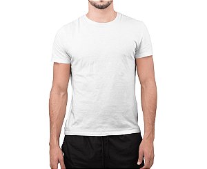 Camiseta Masculina Básica Gola Careca-Malha 100% Poliéster Fiado-Cor Branco