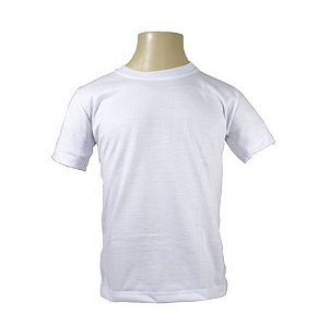 Camiseta Básica Infantil/Juvenil Gola Careca-Malha 100% Poliéster Fiado-Cor Branco