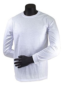 Camiseta Masculina Manga Longa-Malha 100% Poliéster Fiado-Cor Branco