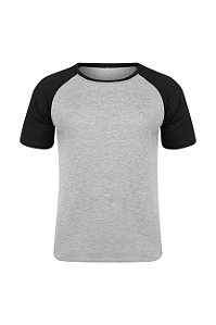 Camiseta Raglan Cinza Mescla Com Manga Azul Royal 100% Poliéster - Camiseta  Básica até no Preço