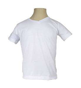 Camiseta Básica Infantil/Juvenil Gola V-Malha 100% Poliéster Fiado-Cor Branco