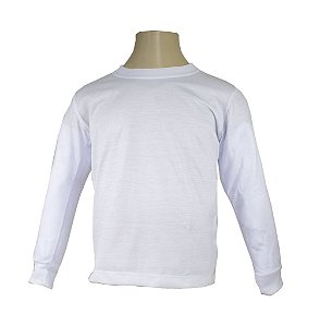 Camiseta Manga Longa Infantil/Juvenil Gola Careca-Malha 100% Poliéster Fiado-Cor Branco