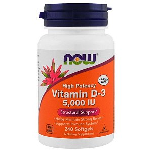 Vitamina D-3 5000 IU - Now Foods - 240 Softgels (pronta entrega)
