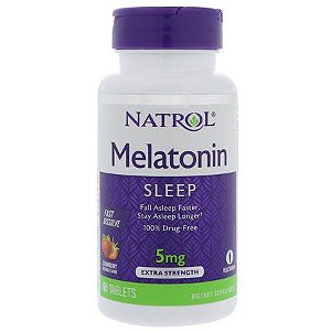180 compr - Melatonina 5 mg Fast Dissolve sublingual Sabor Morango - Natrol -  Frete Grátis