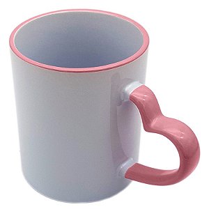 Caneca coração com borda e alça rosa