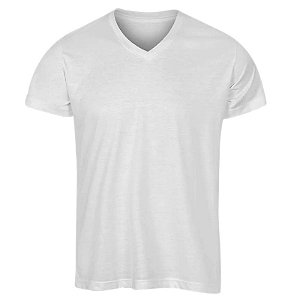 Camiseta branca gola V - do P ao G (100% Poliéster) - Império da Sublimação  | A Melhor Loja de Produtos para Sublimação