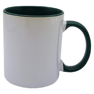 Caneca importada verde escuro alça e Interior (Porcelana 325ml P/ Sublimação)