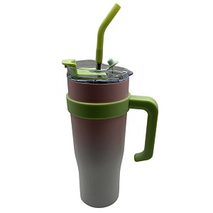 Copo térmico inox degradê rosa bebê com alça verde - 1200ml