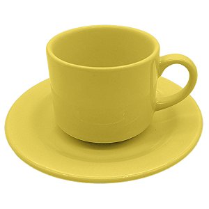 Xicara Amarela com Pires para Sublimação 180ml