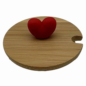 Tampa de bambu puxador coração vermelho