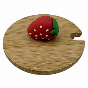 Tampa de bambu puxador morango