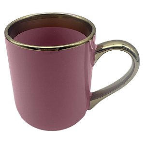 Caneca Imperial Rosa com Alça e Borda Dourado – 325ml