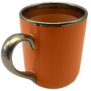 Caneca Imperial Laranja com Alça e Borda Dourado – 325ml