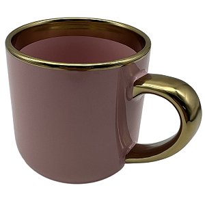 Caneca NV Imperial Rosa com Alça e Borda Dourado – 400ml