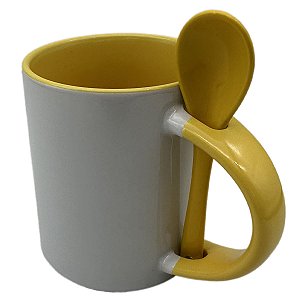 Caneca Colher Amarela Alça Interior