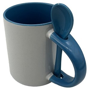 Caneca Colher Azul Claro Alça Interior