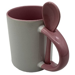 Caneca Colher Rosa Alça Interior