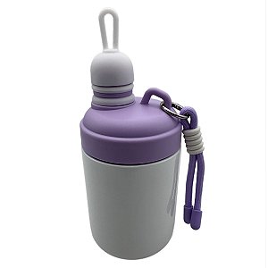 Copo Inox Térmico Kawaii 500ml Branco Tampa Lilás