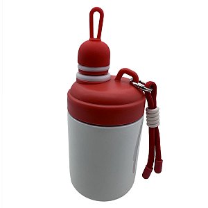 Copo Inox Térmico Kawaii 500ml Branco Tampa Vermelha