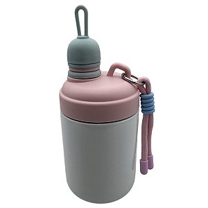Copo Inox Térmico Kawaii 500ml Branco Tampa Rosa