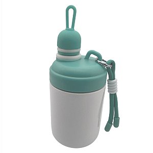 Copo Inox Térmico Kawaii 500ml Branco Tampa Azul