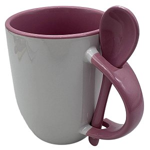 Caneca com Colher Alça e Interior Rosa - Live