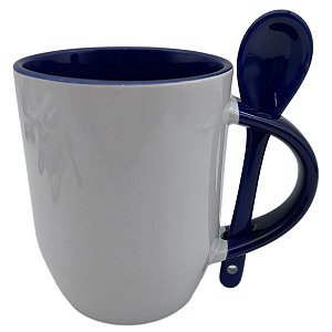 Caneca com Colher Alça e Interior Azul Escuro - Jkb