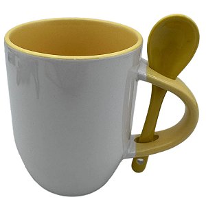 Caneca com Colher Alça e Interior Amarela - Importada