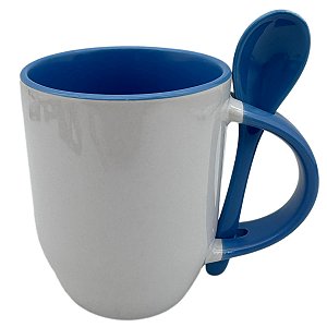 Caneca com Colher Alça e Interior Azul Claro - Importada
