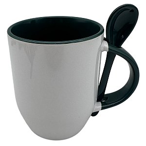 Caneca com Colher Alça e Interior Verde Escuro - Importada