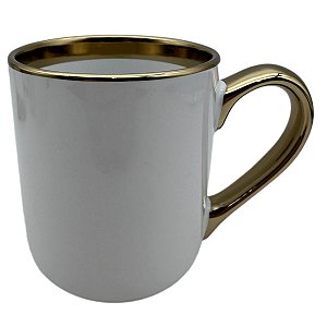 Caneca Cerâmica Borda e Alça Dourada 380ml - Mecolour