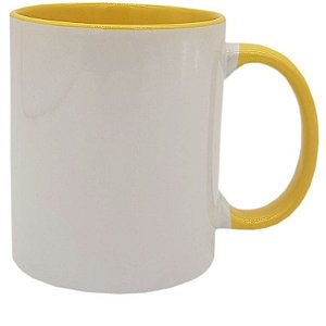 Caneca Alça e Interior Amarela (Porcelana 325ml P/ Sublimação)