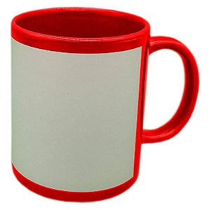 Caneca vermelha com tarja branca