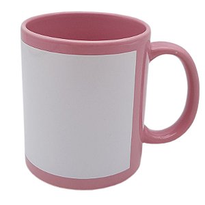 Caneca rosa com tarja branca