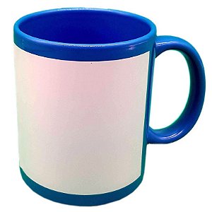 Caneca Azul Claro C/ Tarja Branca (Porcelana 325ml P/ Sublimação)