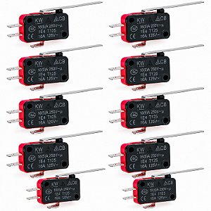 Kit 10 Chave Micro Switch Fim De Curso 16A 250V Haste Longa