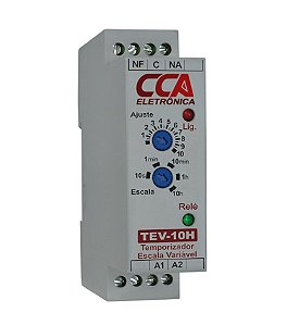 Temporizador Analógico Variável com Ajuste de 0,3s até 10h. Alimentação 24Vca/VCC e 1 contato reversível