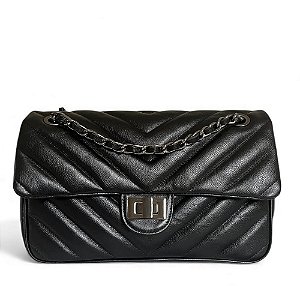 Bolsa Alça Corrente Onix Couro Legítimo Paris Preta