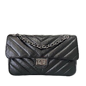 Bolsa Alça Corrente Onix Couro Legítimo Paris Preta